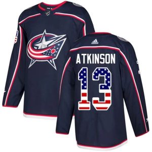 Kinder Columbus Blue Jackets Eishockey Trikot Cam Atkinson #13 Navy USA Flag Fashion Authentic